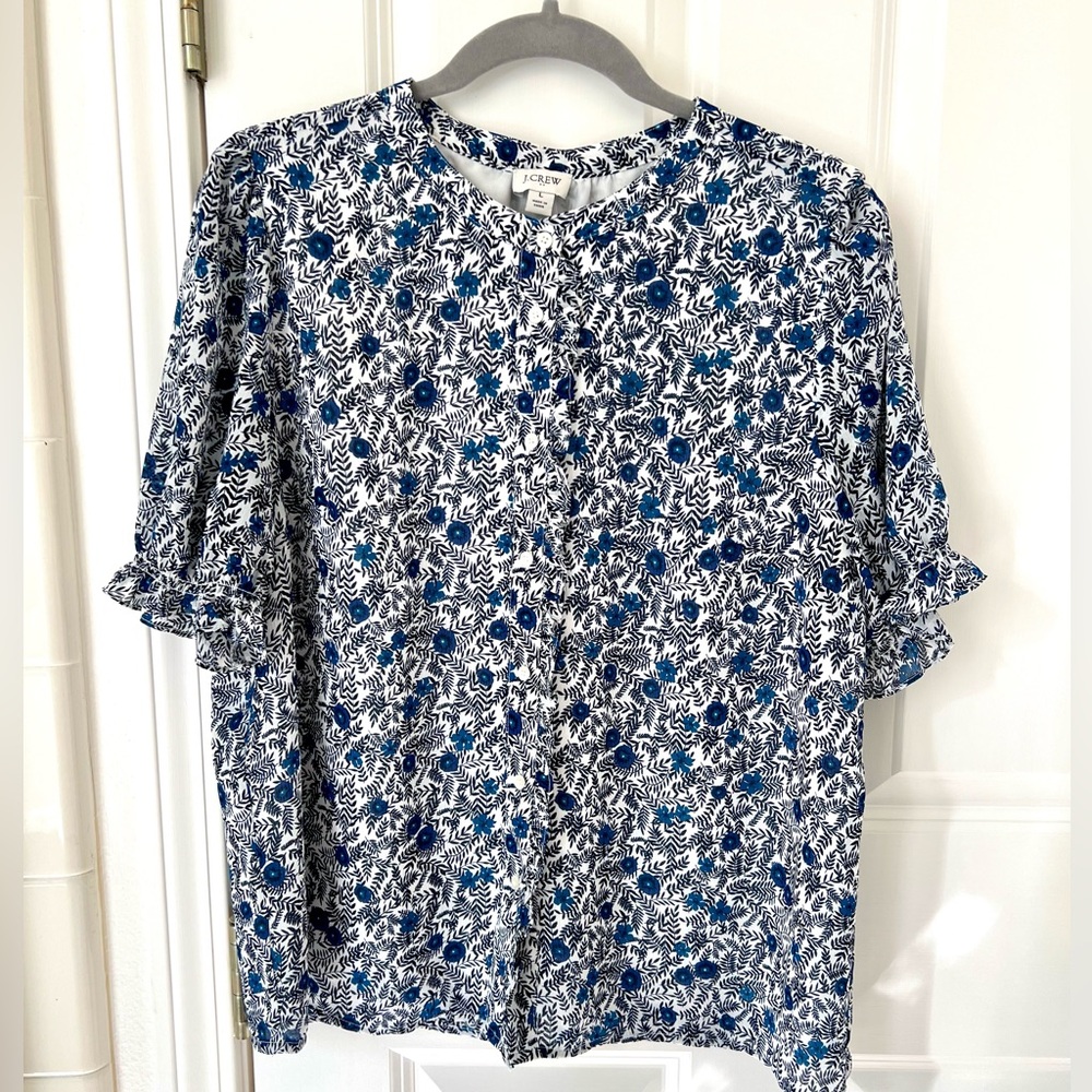 J.Crew floral blouse with ruffles